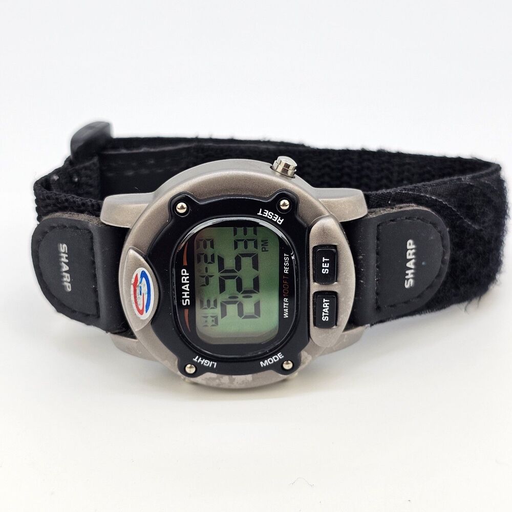VTG Sharp Men's Digital Watch 40MM Large Gray Case Black Canvas Band New Battery - Picture 5 of 13